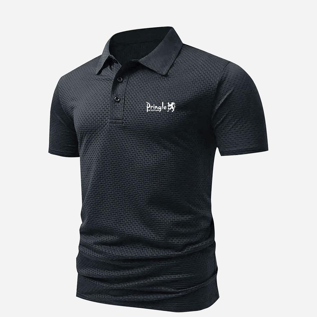 Men's Waffle Knit Short Sleeve Polo Pringle Lion Logo Print Breathable Casual Sport Tops