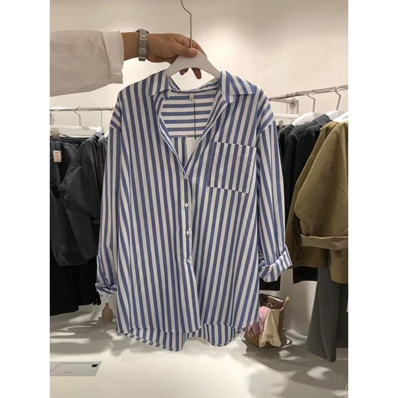 Striped Shirt Women's Design Sense Niche 1116 Spring New French Retro Versatile Loose Chic Unique Top