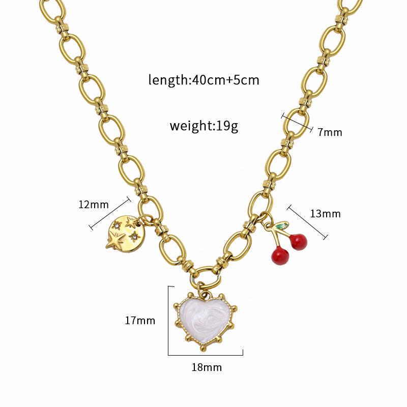 French Fashion Gold-Plated Multi-Element Hollow Love Titanium Steel Cherry Pendant Necklace Personalized Versatile Shell Girl 18K