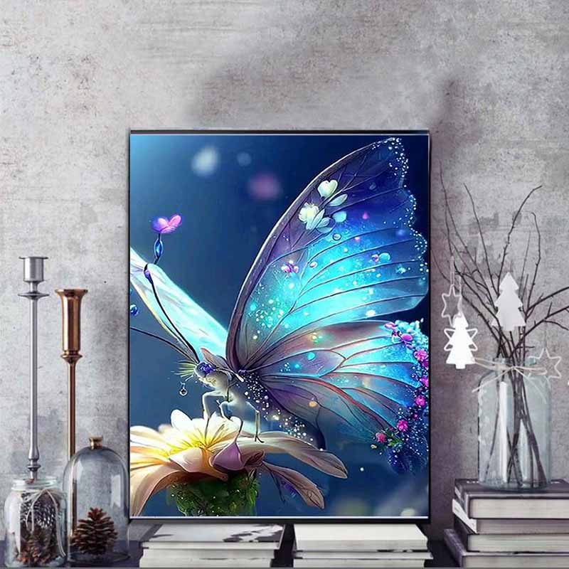 5D DIY Painted Butterfly Full Diamond Painting Set, Colorful Round Gemstone Cross-stitch Diamond Artwork, Decorative Home Wall Mural