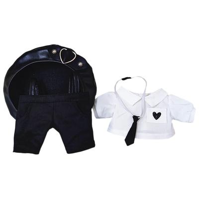 Niannyyhouse 20cm Doll Clothes - Plush Toy Clothes - Hat + Tie + Shirt + Overalls - 4-Piece Set - Elastic - Cool Black Punk Suit - Cotton Doll