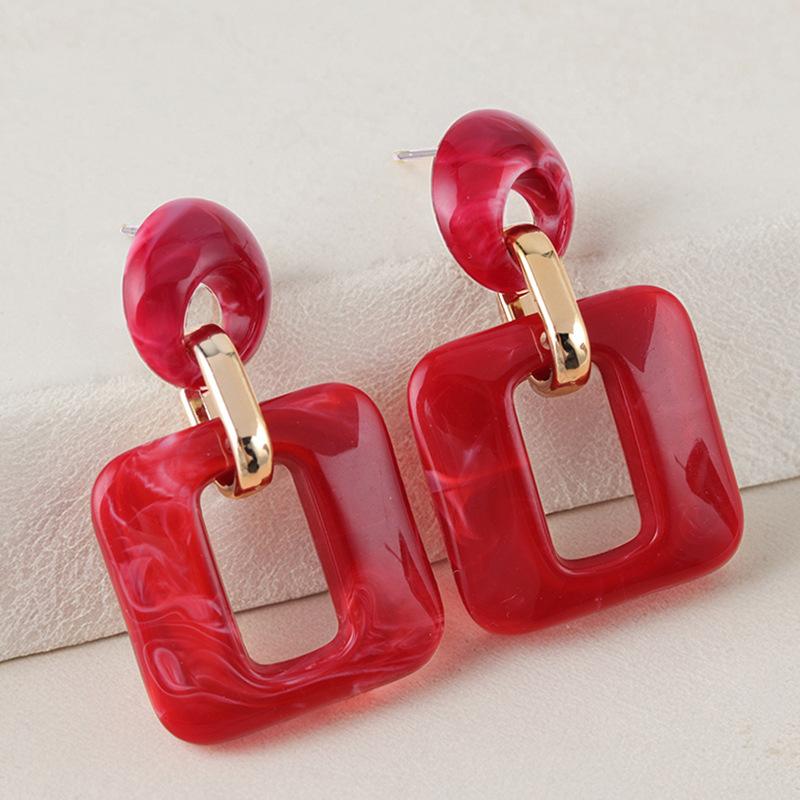 Textured Geometric Square Acrylic Stud Earrings Vintage Earrings Ear Accessories