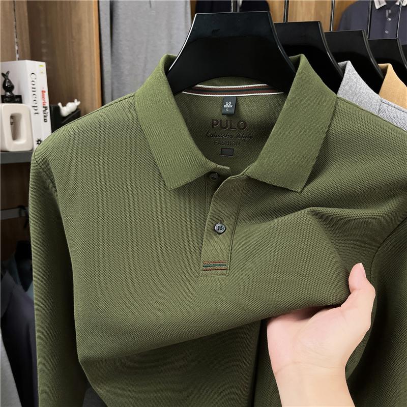 Wovey Katoenen Hoge Kwaliteit Heren Poloshirt Kraag Lange Mouwen T-shirt Herfst Schildpad Rug Vakmanschap Zakelijk Vrije Tijd Herenkleding L