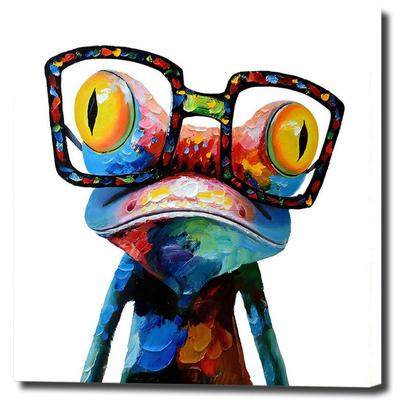 Art Panel Frog W40cm H40cm Square Art Frame Painting Canvas Framed Panel Art Pop Art Modern Art Wall Hanging Interior Decoration