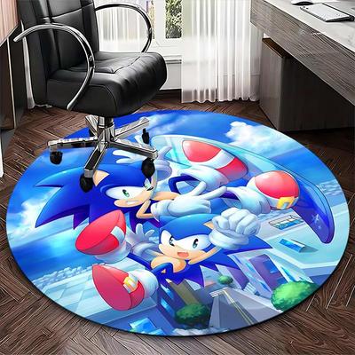 1 Stück Sonic the Hedgehog Anime Cartoon Design Runder Teppich Bürostuhlmatte, Rutschfester Teppich für Heimdekoration, Wohnzimmer, Schlafzimmer, Spielzimmer