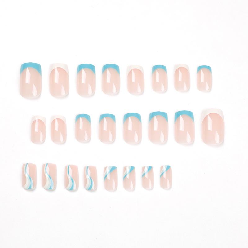 Nagelkunststück Tragenagel, Französische weiß-blaue Farbkombination Linie wellige Nagelkunststück Abnehmbares Nagelstück