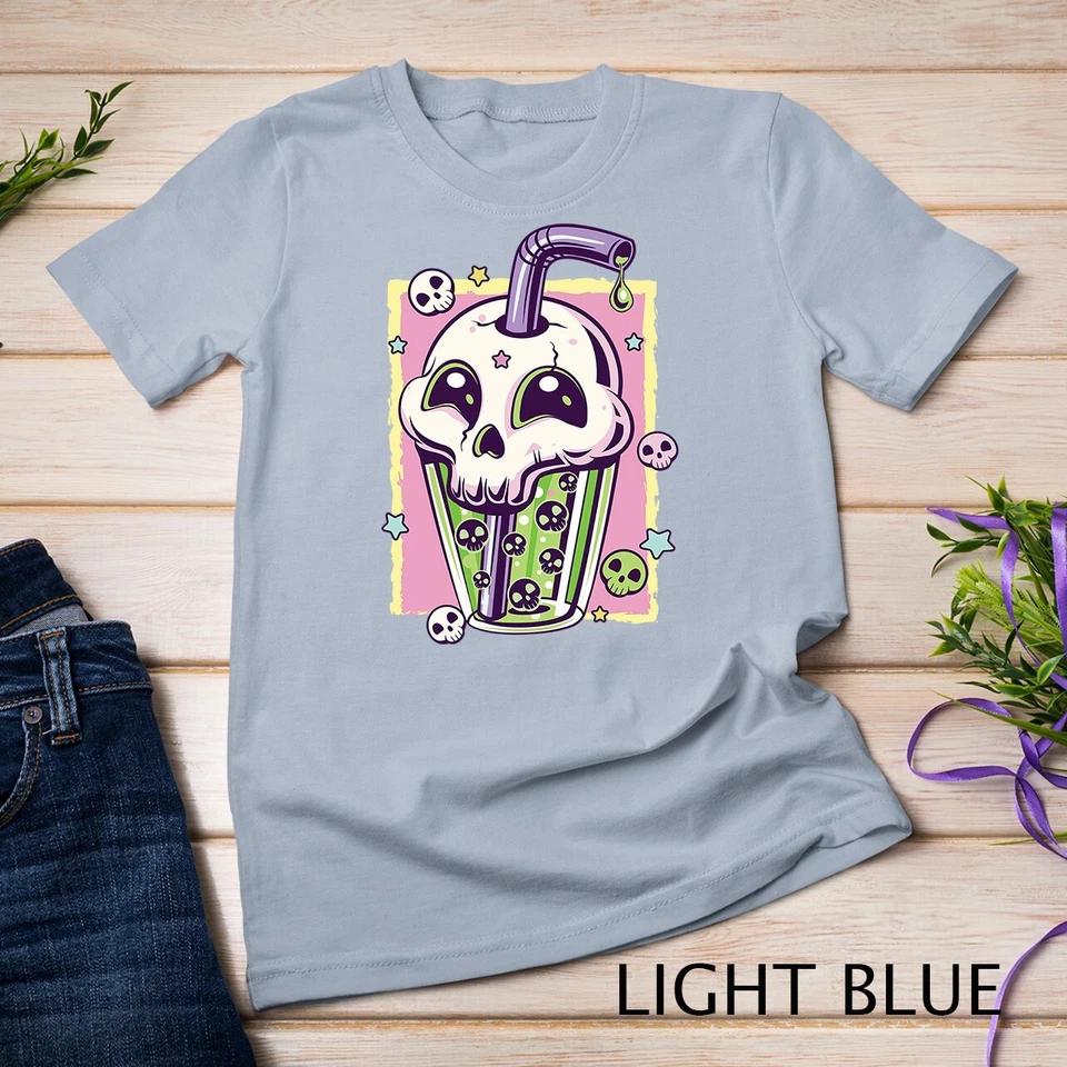 Kawaii Pastel Goth Creepy Skull Boba Bubble Tea Vaporwave Unisex T-shirt 4 3XL