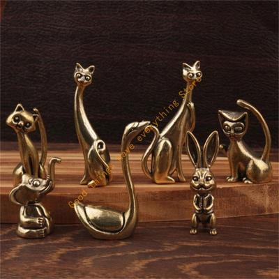Miniature Brass Cats Elephant Statue Vintage Antique Sculpture Decors Tabletop Shelf Display For Animal Enthusiasts 55KF