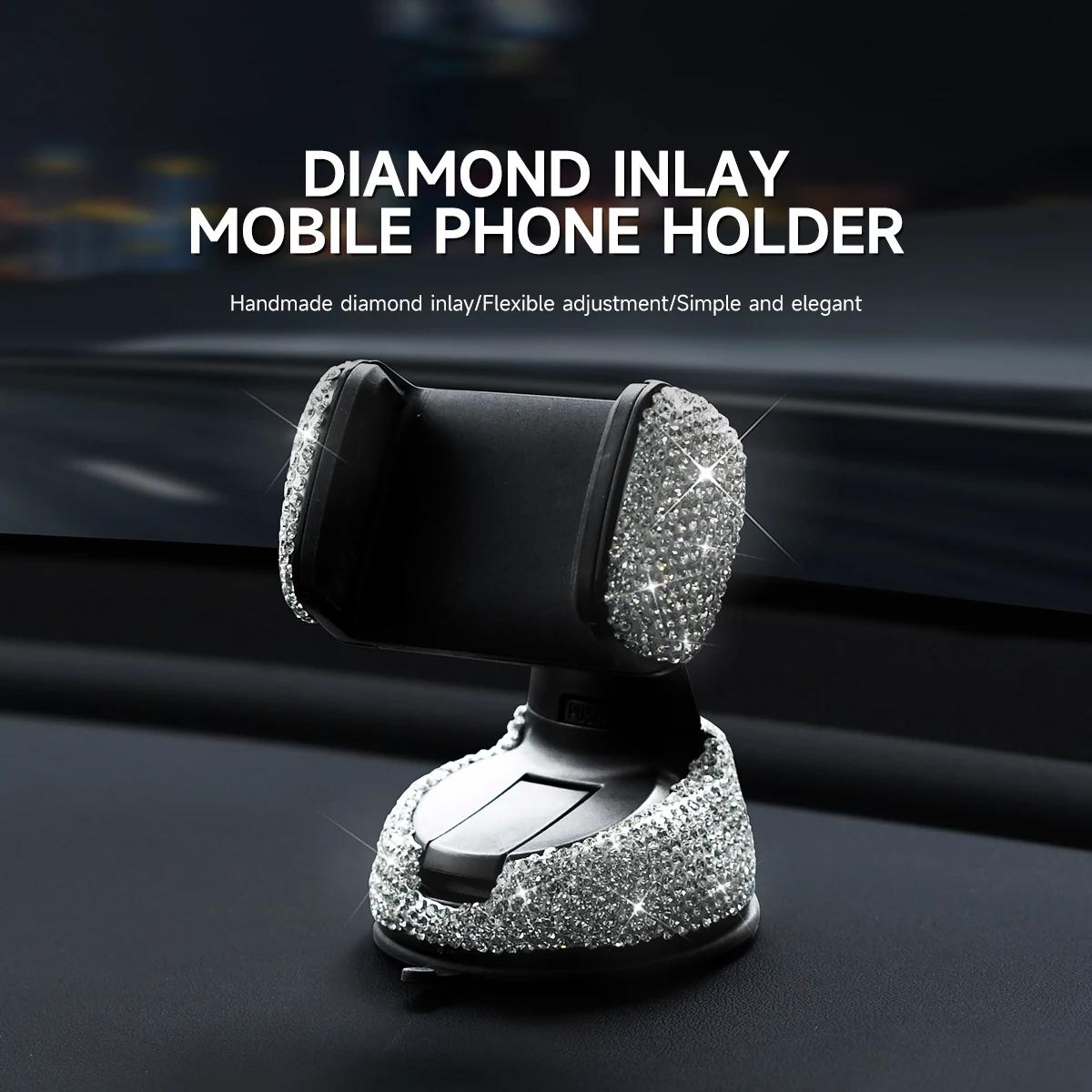 Rhinestone Crystal Car Cell Phone Holder Phone Mount Pink Flexible Table Stand Mount Bling Car Accessories Interior for Woman nero