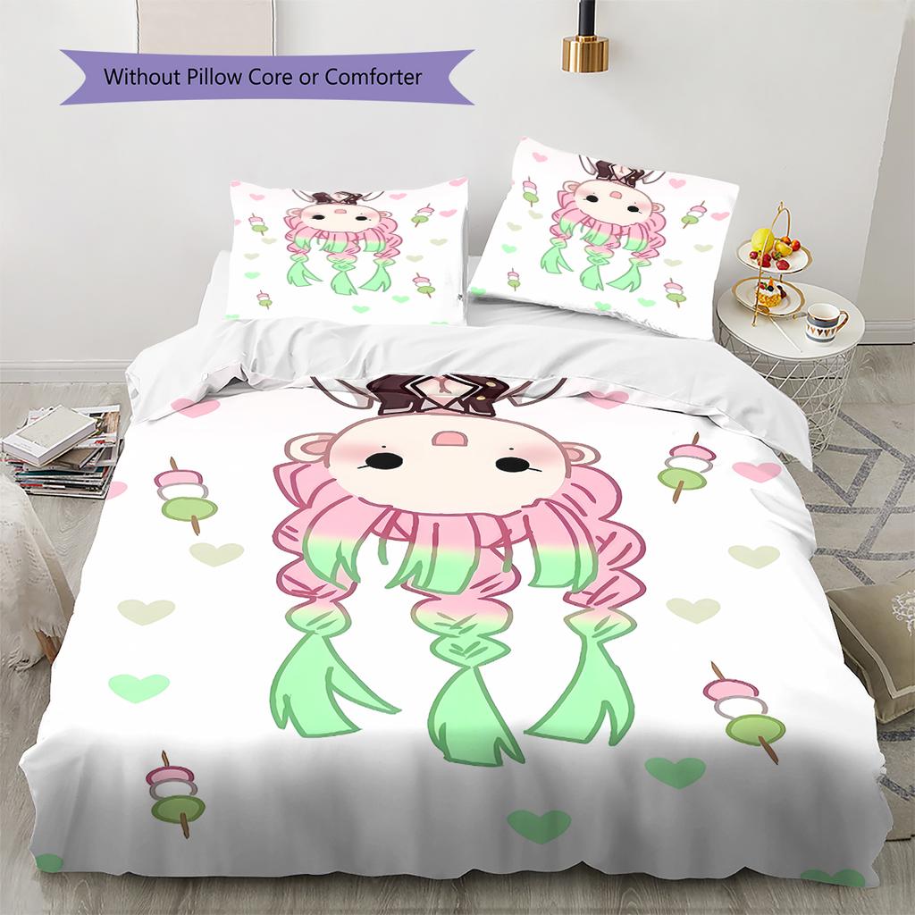 Demon Slayer Pattern Bedding,Quilt Set Quilt Cover Pillowcase Home Birthday Gift (1 * Duvet Cover + 2 * Pillowcase, Without Core)