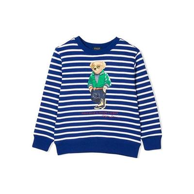 Felpa Polo Ralph Lauren SS22 Stampa Orso Righe Girocollo Manica Lunga Pullover Felpa Bambino Blu 322865677-001