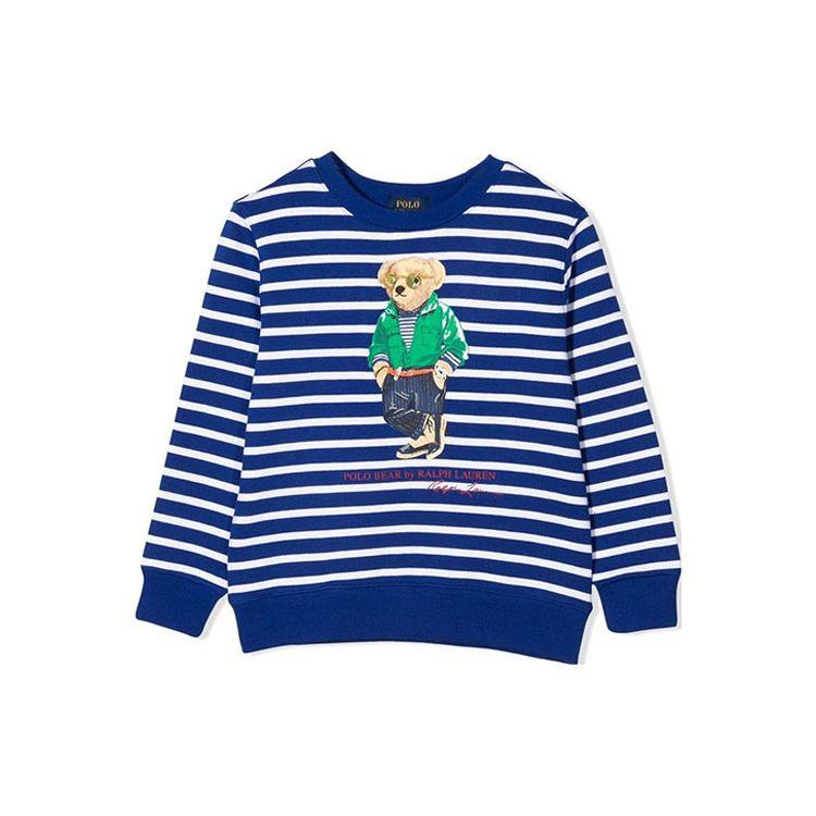

Polo Ralph Lauren Sweatshirt Ss22 Bear Print Striped Crew Neck Long Sleeve Pullover Kids sweatshirt Blue 322865677-001 XL