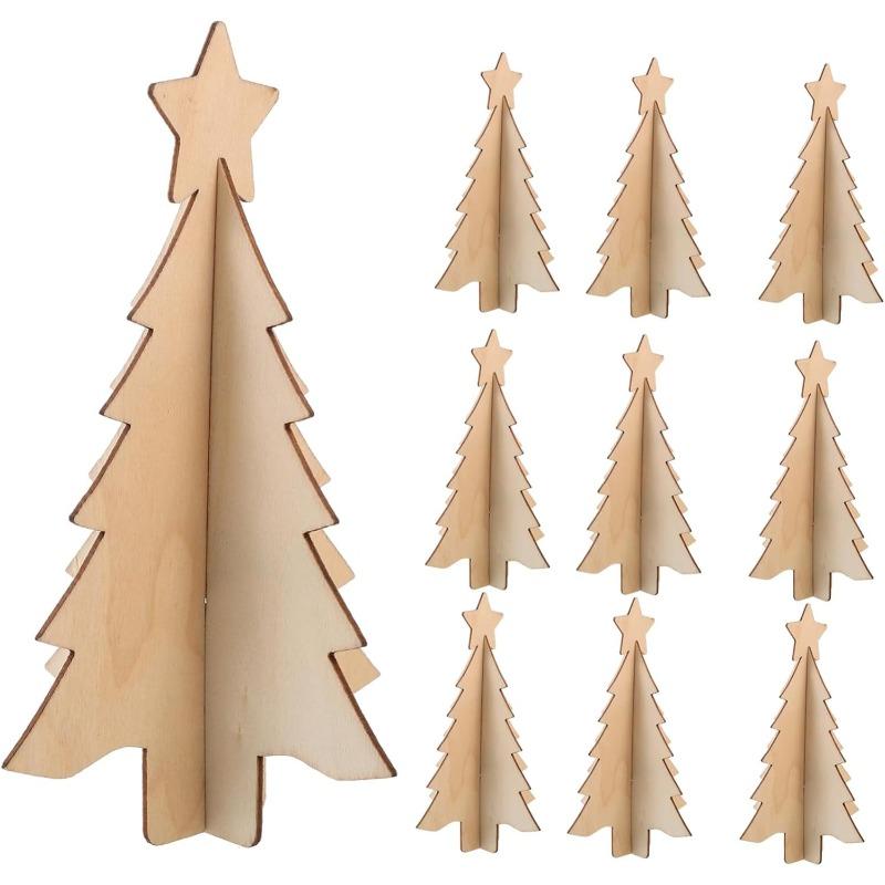 Christmas Wooden Table Ornaments 3D Xmas Tree Shaped Unfinished Wood Cutouts Christmas Tree for Xmas Holiday Wedding Party Decor