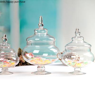 European Style Transparent Glass Food Candy Jar with Lid Decoration Jar Wedding Arrangement Decoration Household Glass Storage