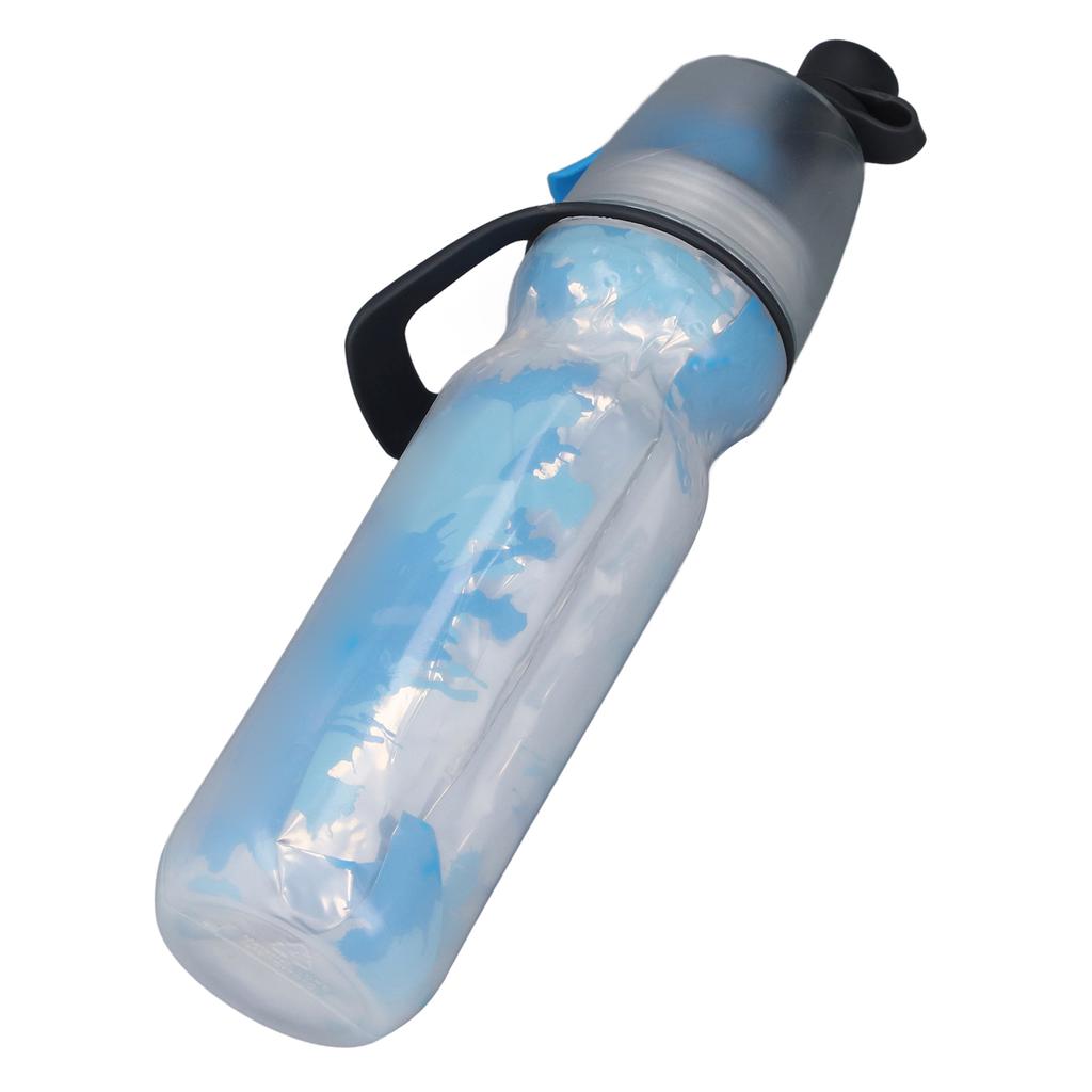 PE Misting Water Bottle Spray Mist Sports Water Bottle Reusable Cooling Drinking Bottle with Double Wall Insulation Carry Loop Blue