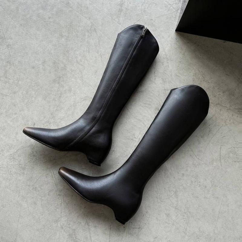 

Autumn and winter leather Martin boots solid color versatile square head low heel large size women s boots women s square heel cowhide high boots 39 чёрный