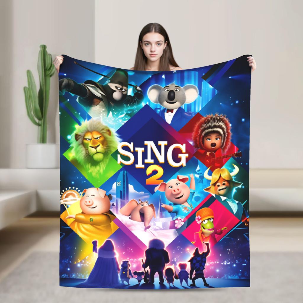 Warm Soft Blanket Camping Sing 2 Movie Characters Buster Ash Bedding Throws Flannel Bedspread For Couch Chair Sofa Bed Cover