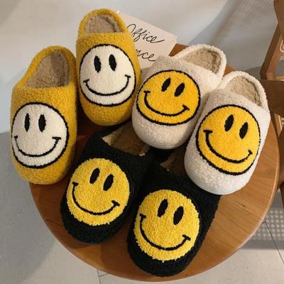 Female Slippers Cartoon Smiley Plush Home Warm Fur Slippers Smiley Home Couple Slippers Men'S Indoor