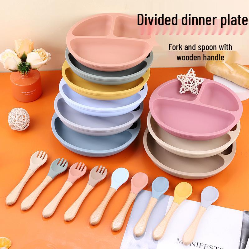 Children's Silicone Divided Plate Set: Food-Grade Tableware with Fork & Spoon for Babies and Toddlers