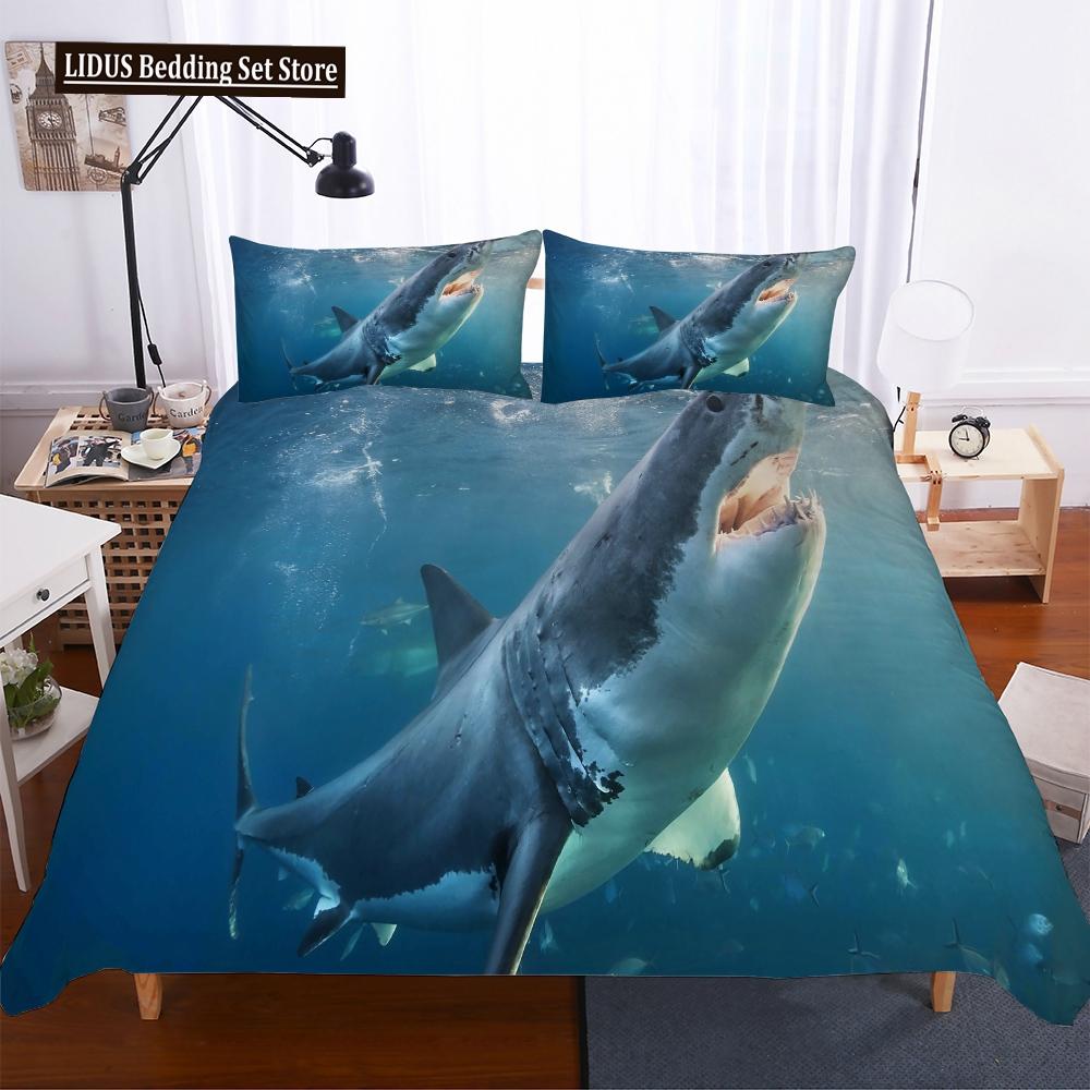 3D Digital Shark Duvet Cover Set With Pillowcase Bedding Set Single Double Twin Full Queen King Size Bed Set For Bedroom Decor
