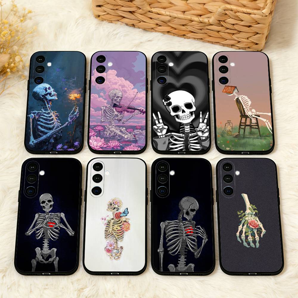 A-Art S-Skeleton S-Skull Phone Case For Samsung A73,72,71,53,52,51,22,91,80, Soft Black Cover