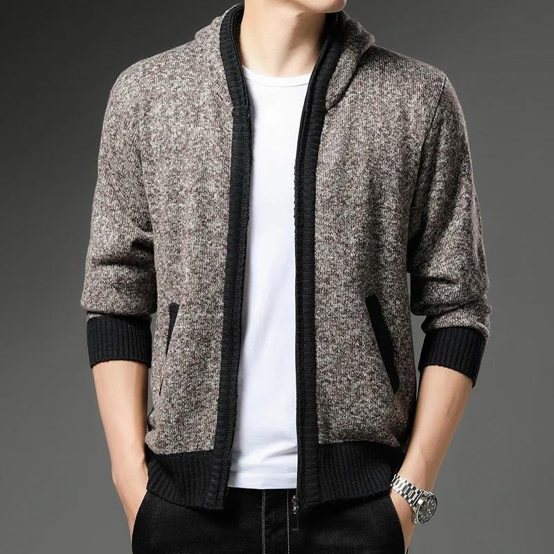 Sweater Fashionable Casual Hooded Jacket Winter Men's Slim Fit Plus Velvet Thickened Sweater