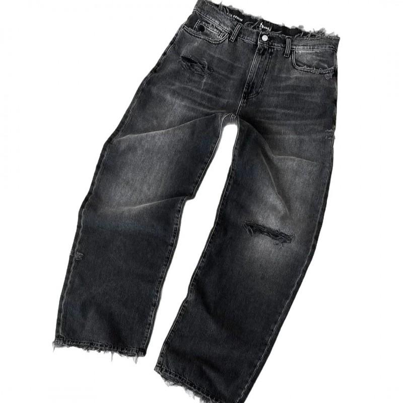 Washed Distressed Straight Fit Denim Jeans Men Women Casual Streetwear 2025