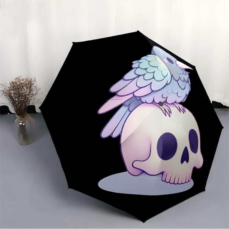 1pc Skull Raven Auto Open/close, All-Season Portable Folding Umbrella for Women & Men, Travel, Everyday, Formal Events - Compact Luxury Parasol, Outdo