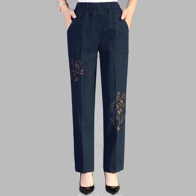 Women's Spring 2024 High-Waisted Elastic Straight-Leg Loose Jeans for Middle-Aged & Elderly