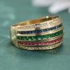 Sparkling Synthetic Multi Color Zircon Wide Rings For Women Vintage Trendy Temperament Banquet Ring Elegant Anniversary Jewelry