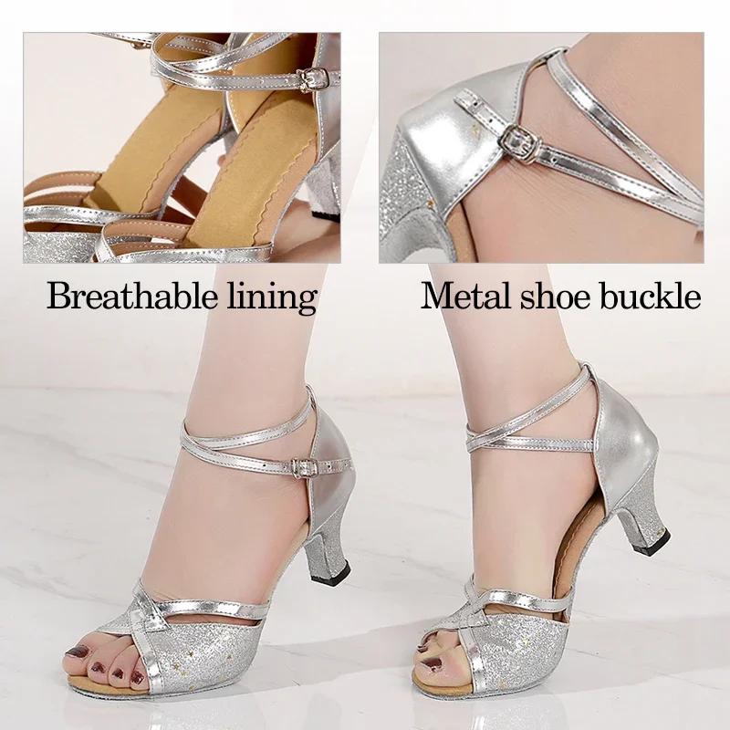 2025 Latin Dance Shoes for Women/Ladies Ballroom Tango Salsa Middle Heeled Indoor Dancing Shoes PU Latin Shoes 4colors