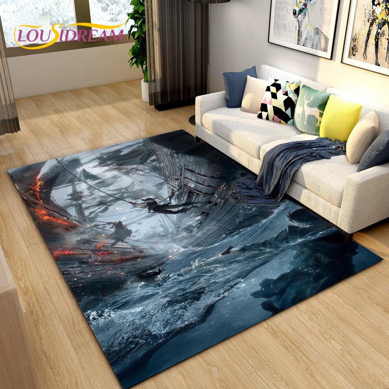 Sea Monster, Boat Ship Barque Area Rug Large,Carpets Rug for Living Bedroom Sofa Doormat Decoration,Kids Play Floor Mat