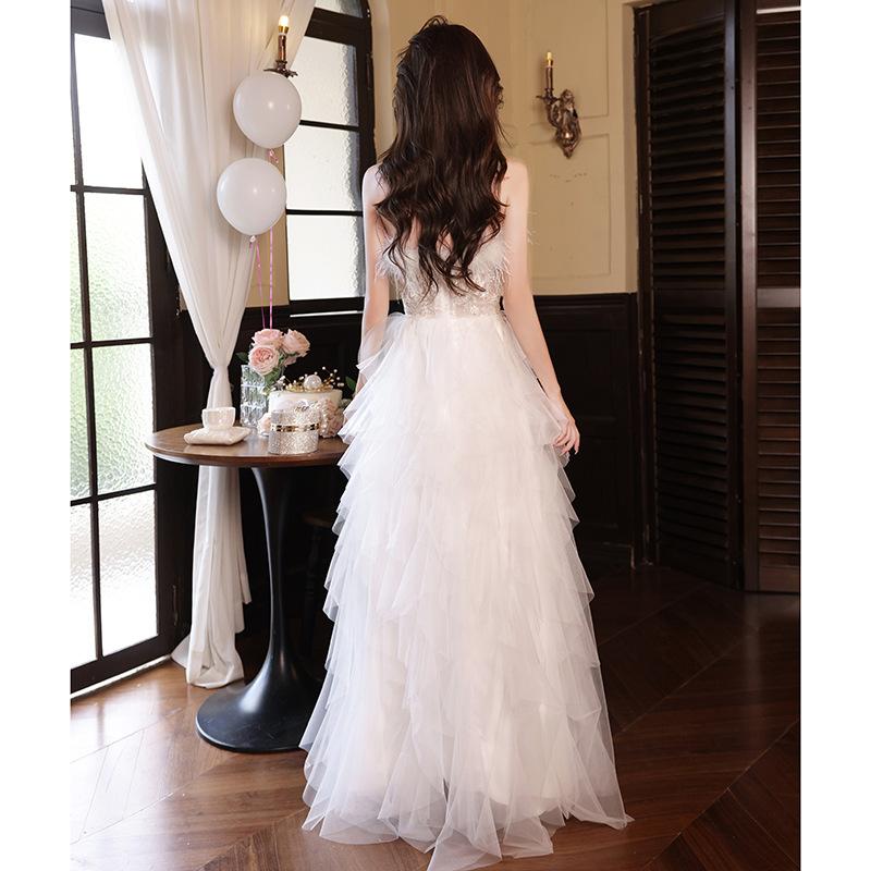 White Evening Dress Women's 1011 New High-end Light Luxury High-end Birthday Host Adult Ceremony Banquet Evening Dress