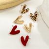 6PCS Minimalist Red Love Heart Stud Earrings for Women Girl Gold Color Metal Geometric Earrings  Aesthetic Party Jewelry Gifts