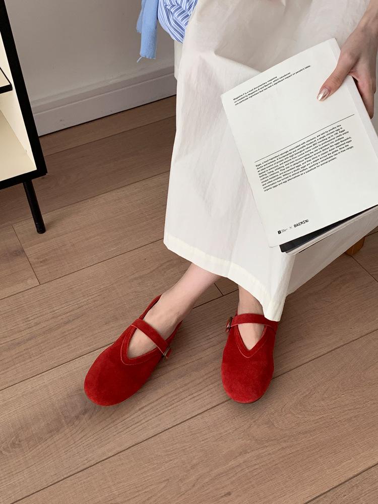 IPPEUM Red Ballet Flats Shoes For Women 2025 New Blue Round Toe Shoes Flats Mary Janes