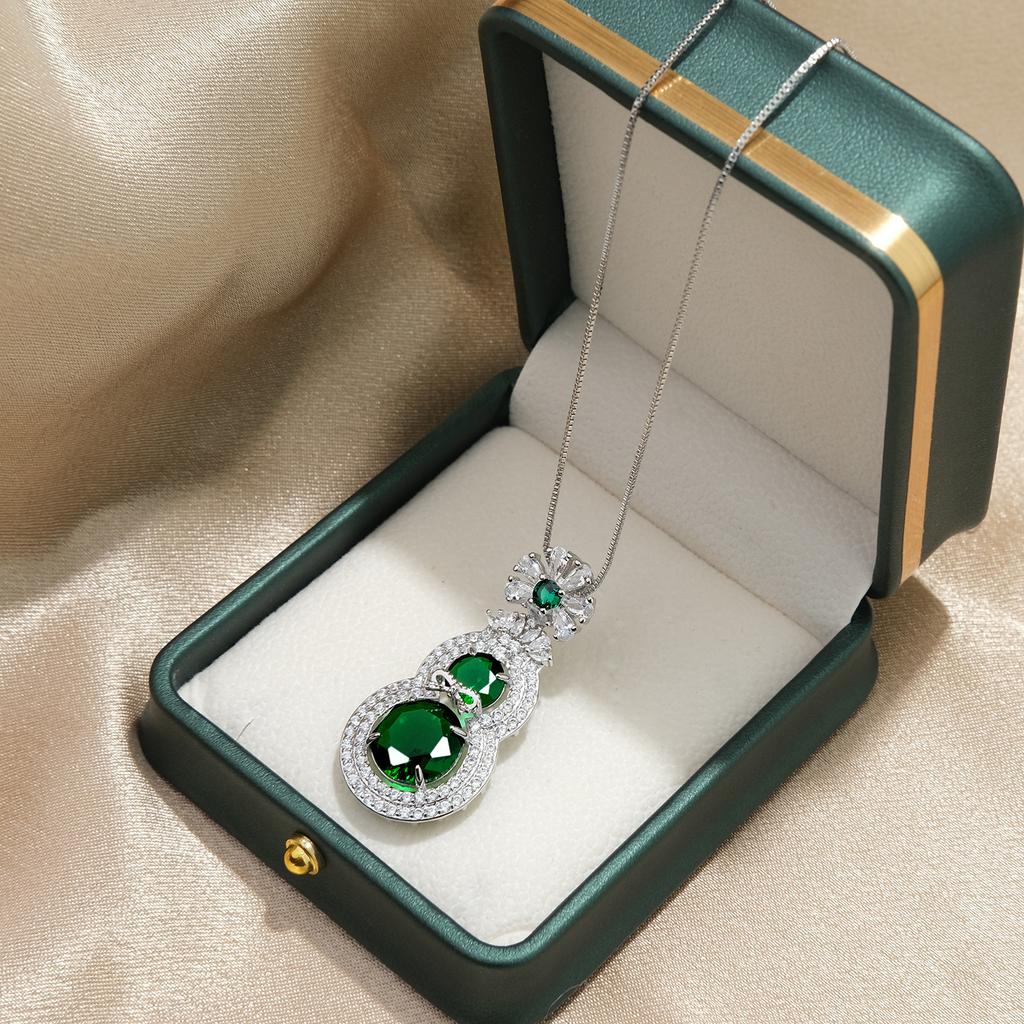 925 Sterling Silver Exquisite Green Zircon Gourd-shaped Necklace Birthday Anniversary Wedding Party Gift