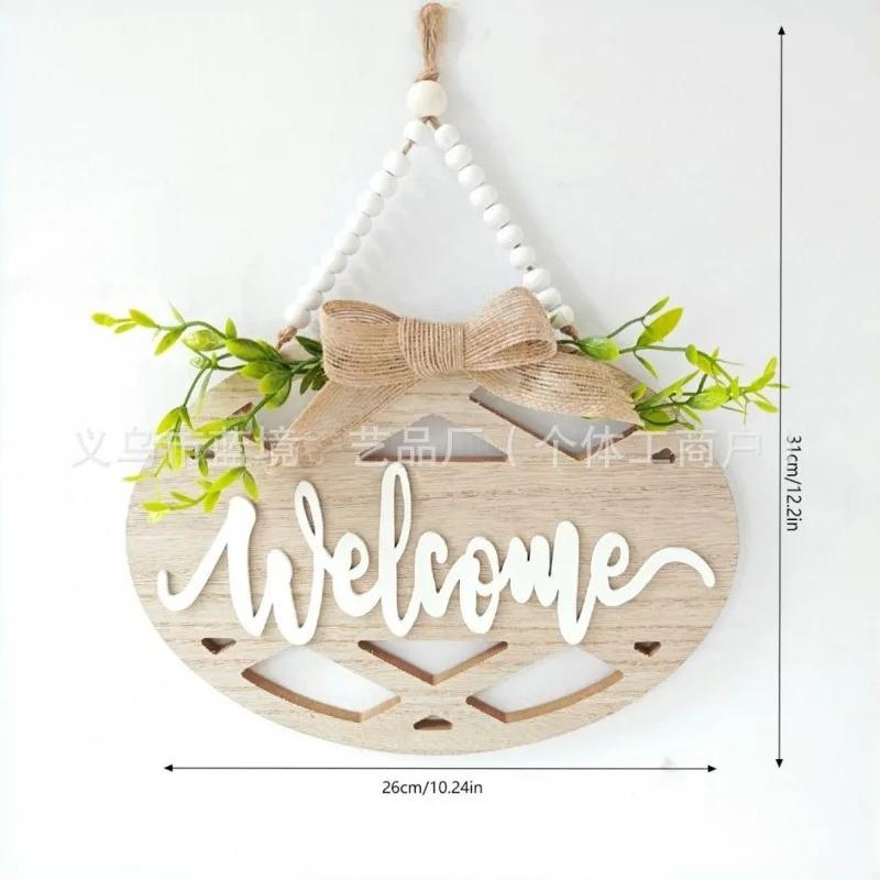 Vintage Welcome Sign Hanging Decor with Ornament Home Kitchen Bathroom Living Room Bedroom Restaurant Outdoor Use