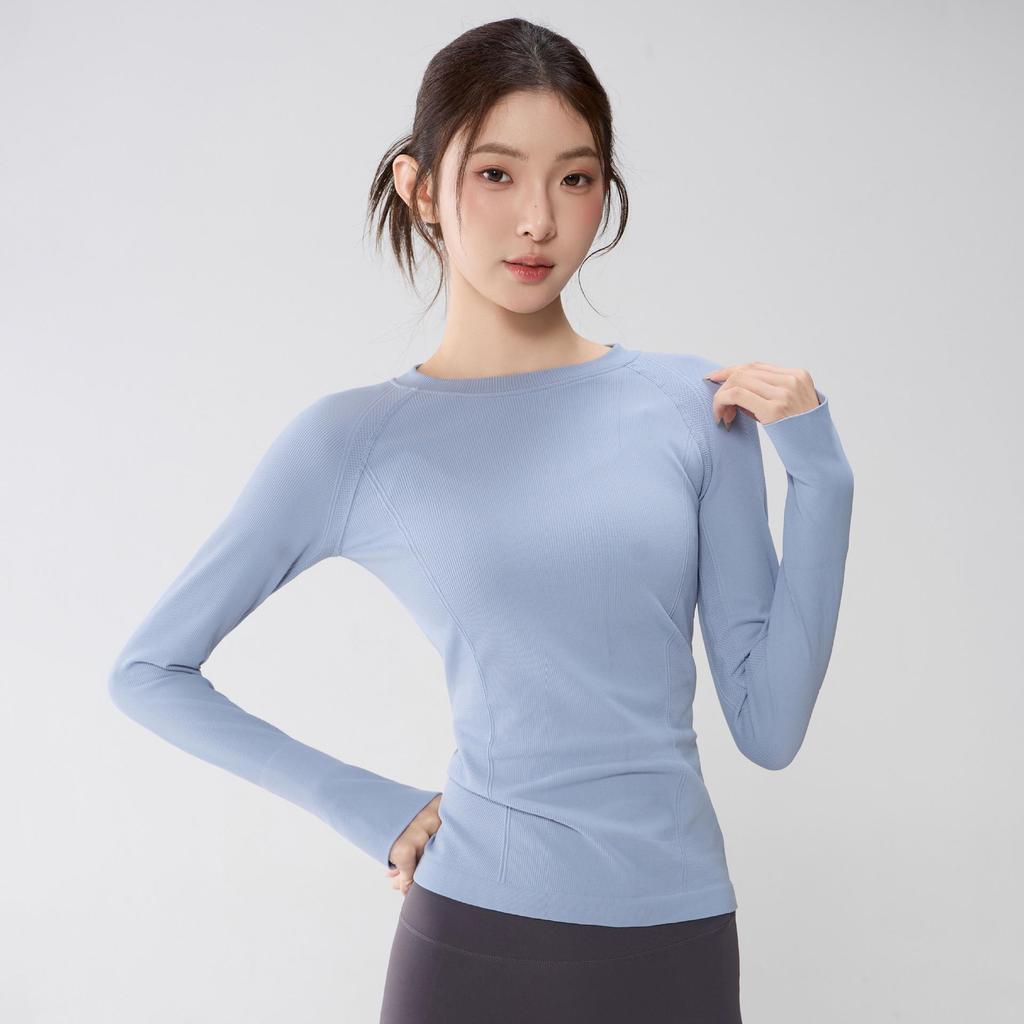 Women's Seamless Knit Yoga & Pilates Slimming Long Sleeve Top with Finger Cots
