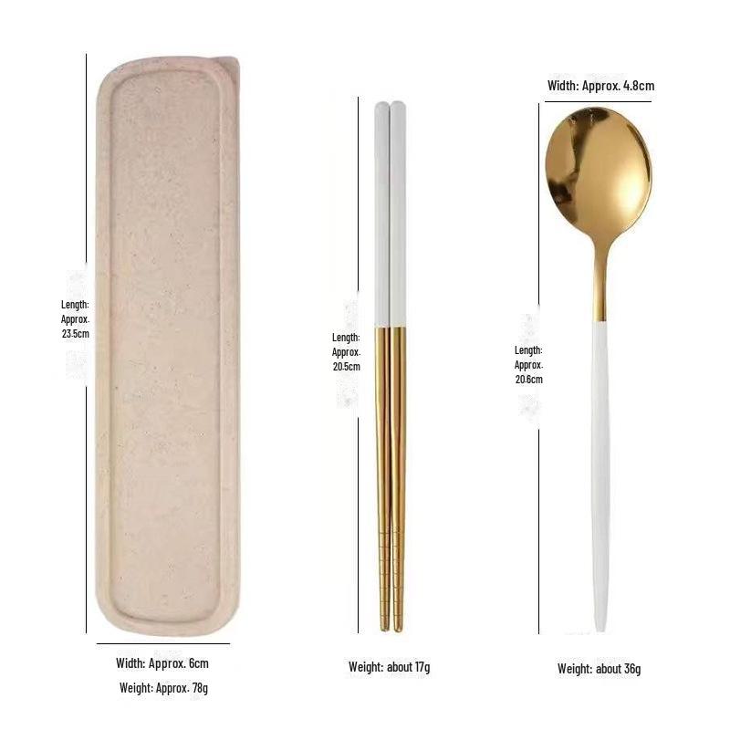 Stainless Steel Portable Tableware Set: Chopsticks, Spoon, Fork - Customizable Student/Outdoor Gift with Logo.