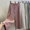 Summer KoreanStyle Pink HighWaist Relaxed Women's Pants  Draped StraightLeg WideLeg 9/10 Length Loose Trousers