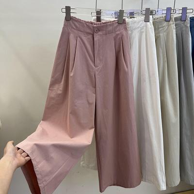 Summer KoreanStyle Pink HighWaist Relaxed Women's Pants  Draped StraightLeg WideLeg 9/10 Length Loose Trousers