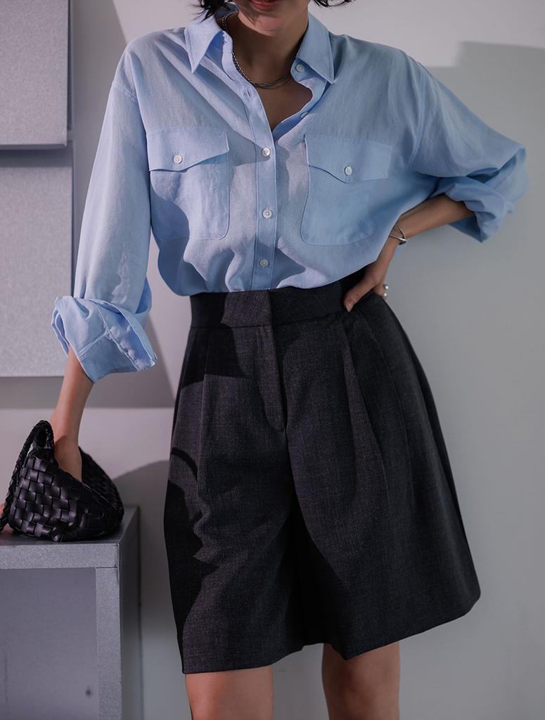 Memua Summer Double-Pleat Half Slacks (Light Khaki)
