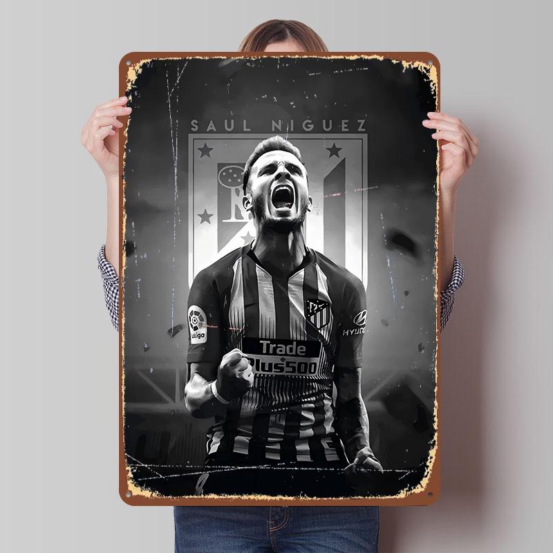 Saul Niguez Fußball Gedrucktes Poster Benutzerdefinierte Wandkunst Retro Vintage Metallblechschilder für Zuhause Gamer Zimmer Dekoration Gemütliche Männerhöhle