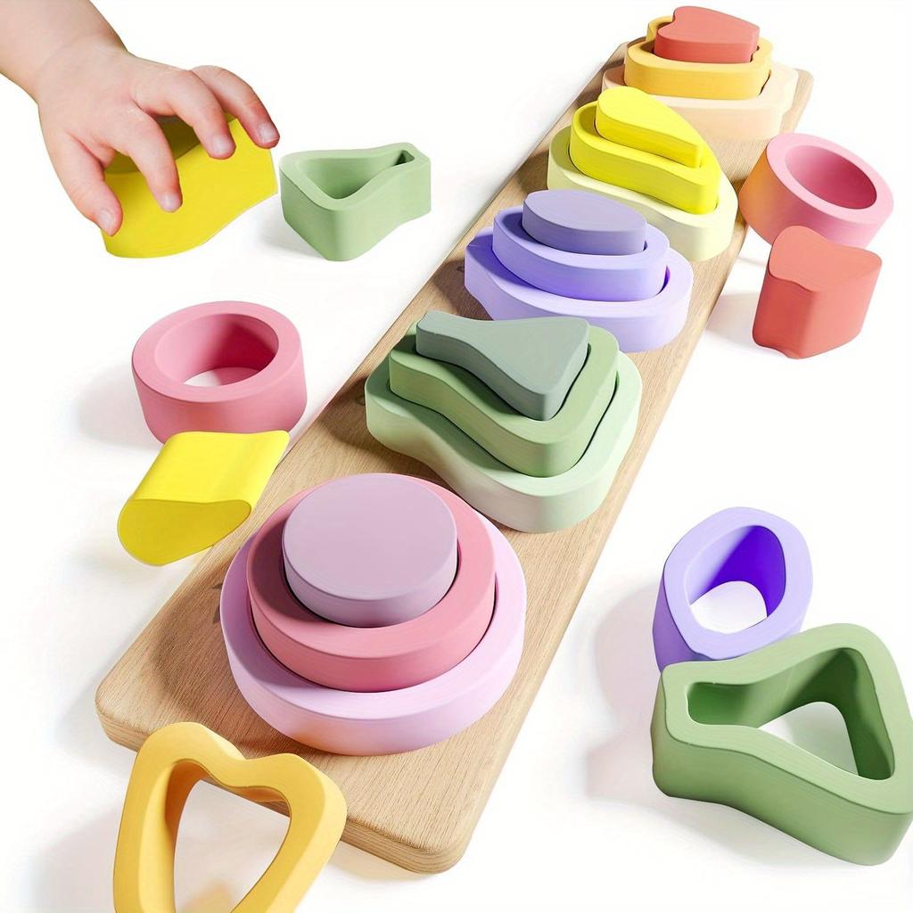 Montessori Wooden Sorting and Stacking Toys, Color Shape Sorting Blocks, Early Learning Educational Toys, Christmas Gift