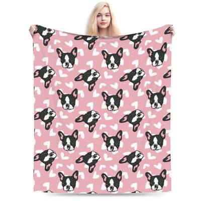 Bulldog Hundedecken Fleece Frühling/Herbst Tier Atmungsaktiv Leicht Dünne Überwurfdecke für Sofa Büro Plüsch Dünne Steppdecke
