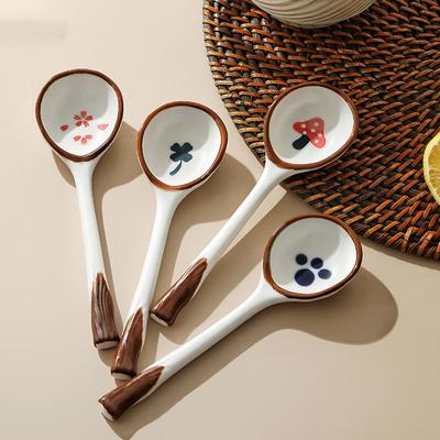 Japanese Ceramic Long Handle Small Spoon Household Internet Celebrity Cute Strawberry Spoon Soup Spoon Rice Spoon Cartoon Meal Spoon