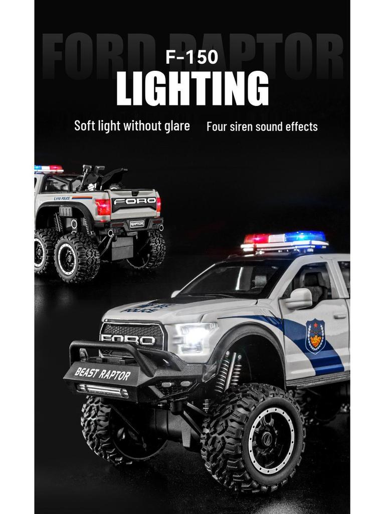 1:24 Ford Raptor Police Car Alloy Pull Back with Light & Sound