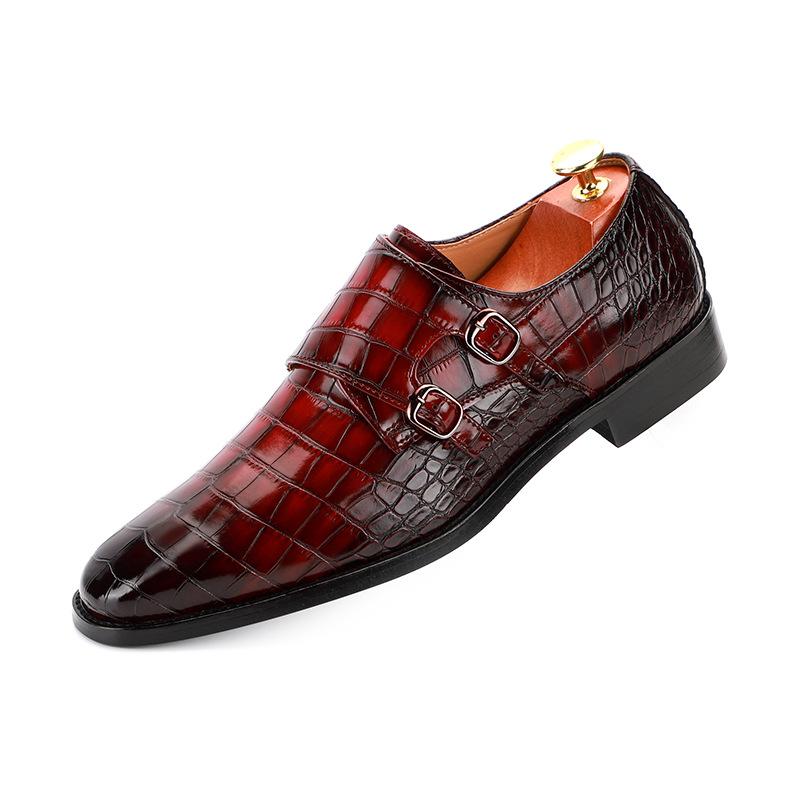 

Весна 2025 новые мужские кожаные туфли британский стиль тисненые монки повседневные мужские туфли мужской большой размер 37 красный