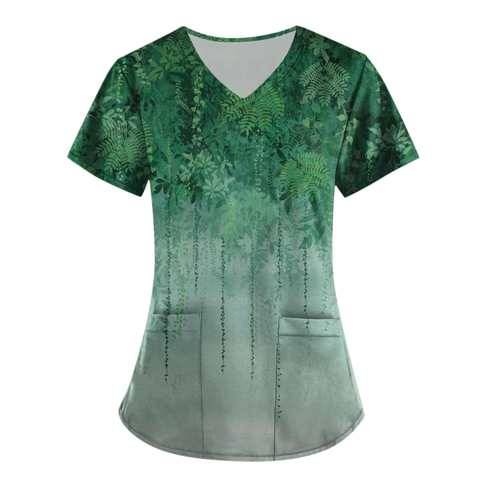 

Женские топы с короткими рукавами и v-образным вырезом с принтом, рабочая блузка с карманами и принтом XXXXXL зелёный