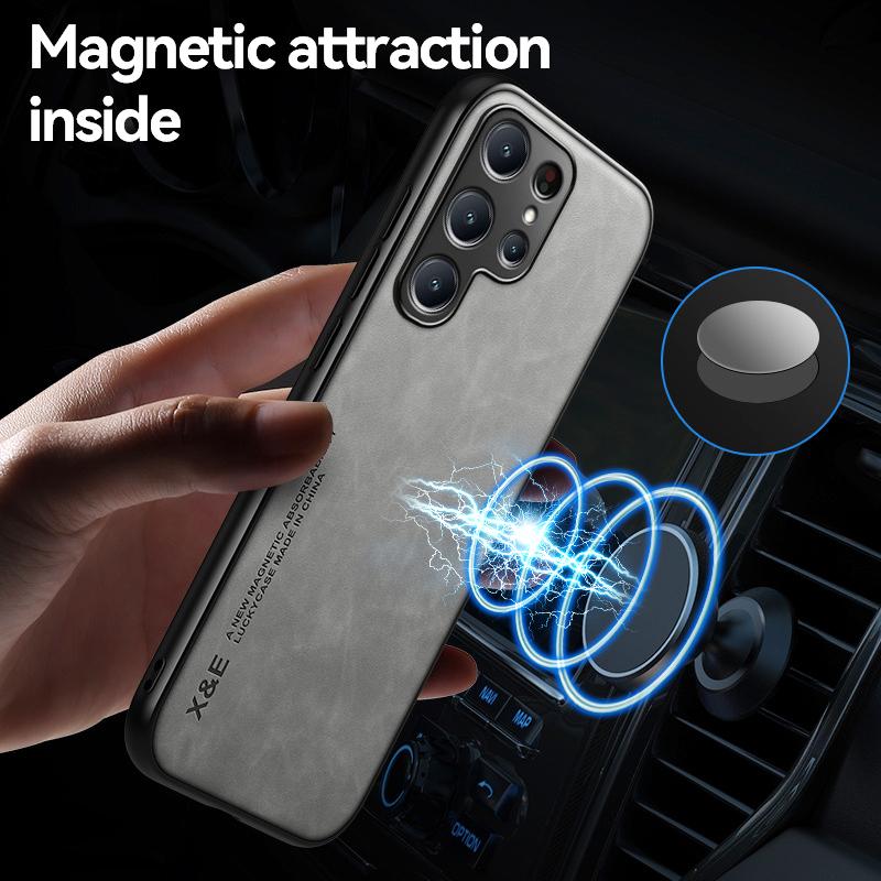 Silicone Protect Funda For Samsung Galaxy S24 Ultra Leather Car Magnetic Holder Case For Samsung S24 GalaxyS24 + Plus S 24 Cover